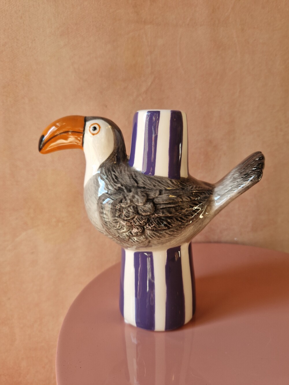 Vase bouteille toucan violet_gris_orange 16,5 x 7,5 x 16cm - 25euros 
