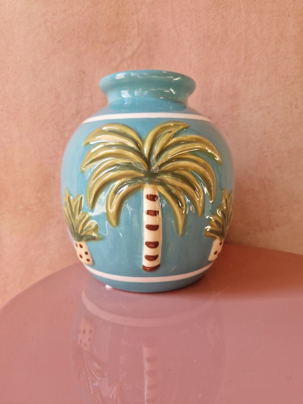 Vase palmier bleu L14 P13,5 H15cm - 25 euros 